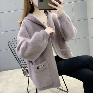 Áo Khoác Lông Cừu Có Mũ Trùm Dáng Rộng Thời Trang Mùa Thu Đông Dành Cho Nữ