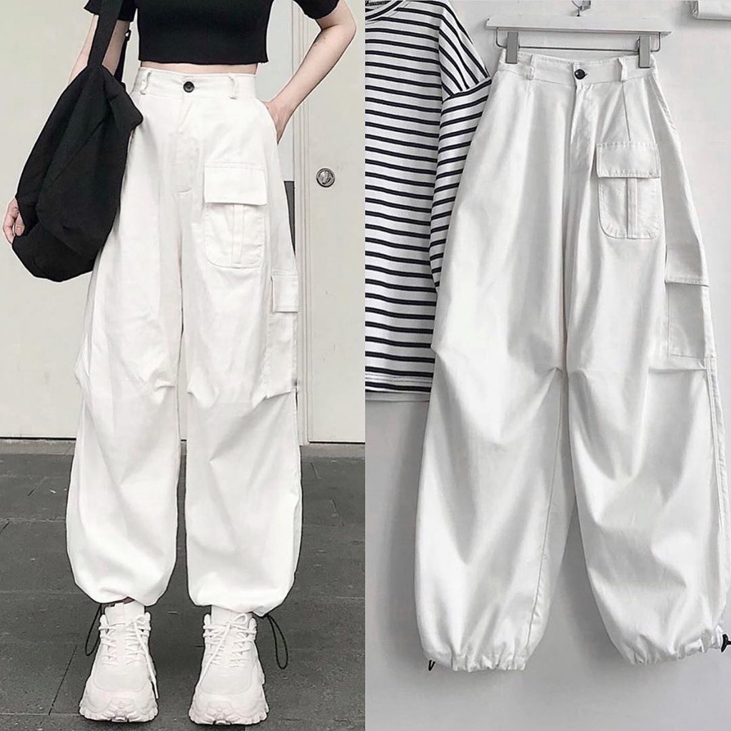 Quần Kaki ống rộng unisex Q026 quần jogger túi hộp rút gấu  phong cách đen trắng