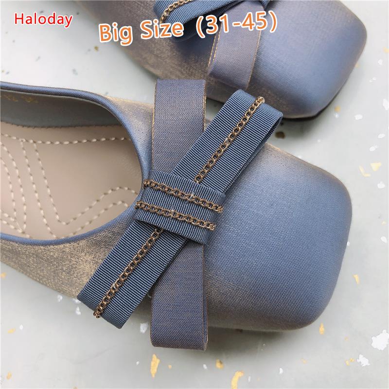 Giày Nữ Size Lớn (31-45)✨Nơ Mũi Vuông Giày Nữ Đế Mềm Muỗng Giày Gradient Nông Miệng Size Lớn 41 Giày Công Sở Cổ Tích Giày Đế Bằng