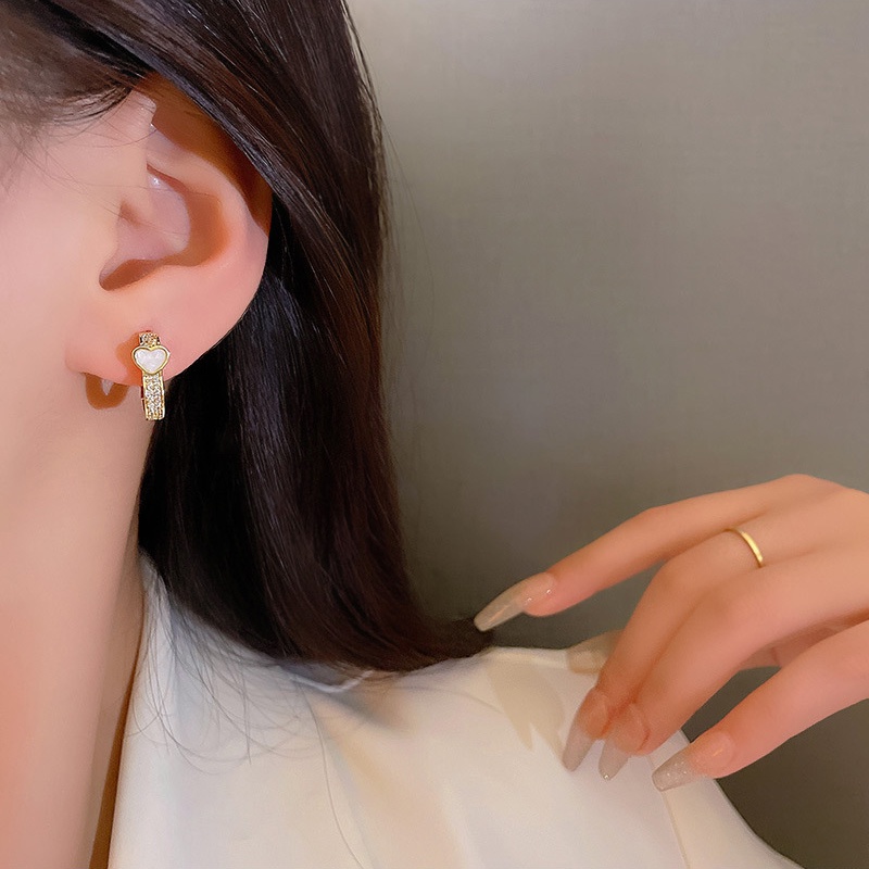 Chất Lượng Cao Kim Bạc 925 Zircon Trái Tim Bông Tai Thời Trang Nữ Vòng Bông Tai