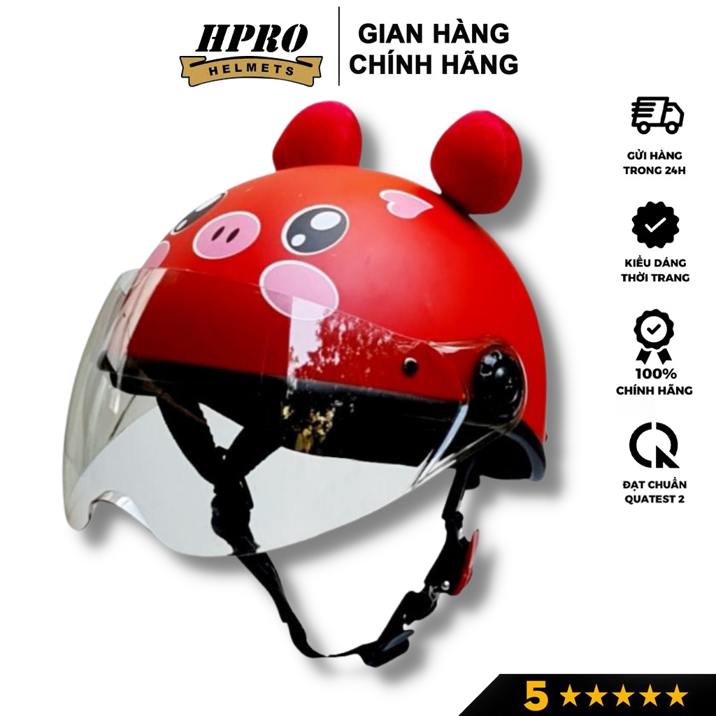 Ảnh Mũ bảo hiểm cho bé Hpro helmet, an toàn cho trẻ em từ 3-8 tuổi, có kính chắn gió, họa tiết heo xinh đáng yêu 2