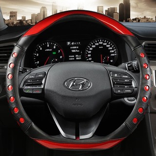 Vỏ bọc vô lăng ô tô bằng sợi Carbon D hình chữ D cho Hyundai Sonata 9 2015 2016 2017 (3-Spoke) Elantra 4 Sport 2015 - 2019 Phụ kiện ô tô