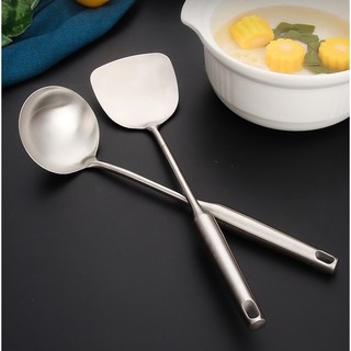 Muôi & Sạn Nấu Bếp Inox 304 -Vá Múc Xẻng Xào Chiên Cán Tròn Dài 37cm Tiện Lợi, Chắc Chắn