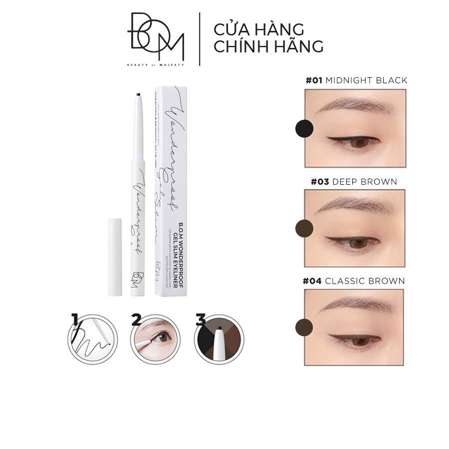 Bộ đôi BOM Chì Kẻ Mắt Siêu Mảnh Wonderproof Gel Slim Eyeliner 0,1G Dày Mi & Cong Tự Nhiên và Mascara 8g