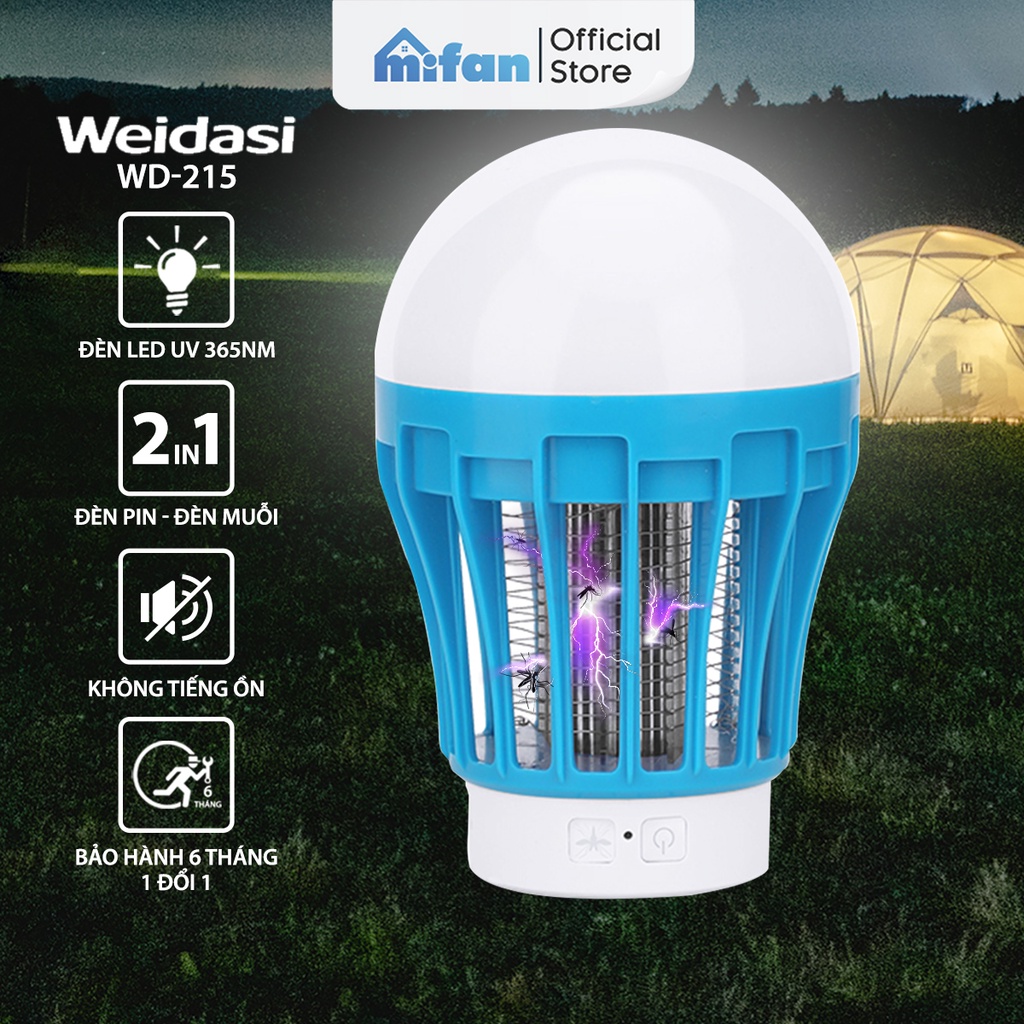 Đèn bắt muỗi tích điện 2 in 1 Weidasi WD-215 - Pin sạc cao cấp 18650 1500 mah