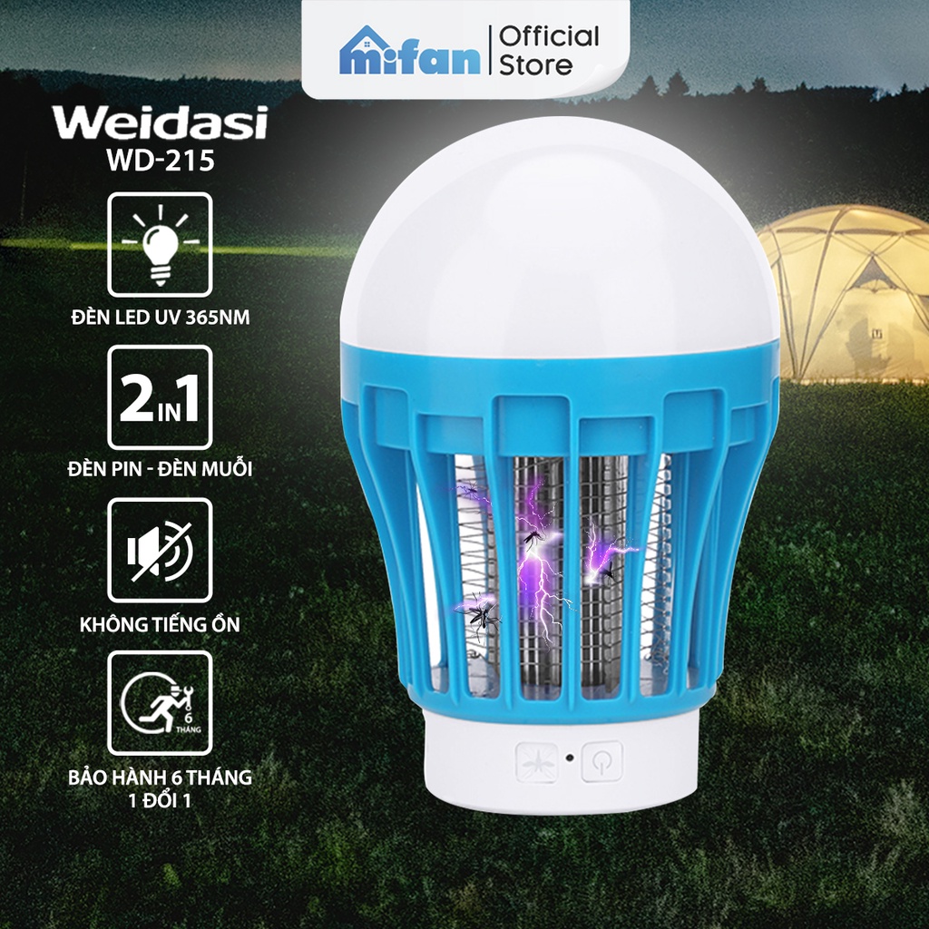 Đèn bắt muỗi tích điện 2 in 1 Weidasi WD-215 - Pin sạc cao cấp 18650 ...