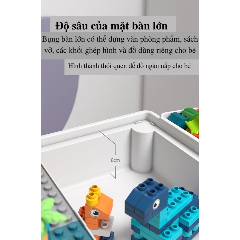 Bộ xếp hình 110CT kèm bàn và ghế cho bé, bộ cao cấp nhiều chi tiết cho bé kèm ghế cho bé