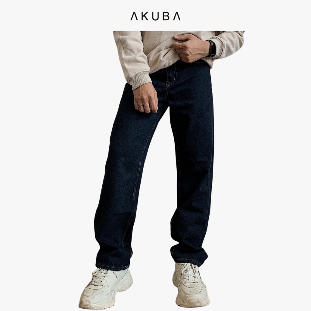 Quần Jeans Nam dài Akuba form reugular, dáng quần baggy ống đứng 01D0137