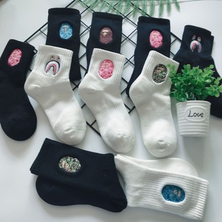 Mới bape Ape Đầu Thêu Dày Tất Đáy / Ống Cao Cấp Vừa Thể Thao Thời Trang Tất Cotton Nguyên Chất / Nam Nữ Cùng Phong Cách Tất