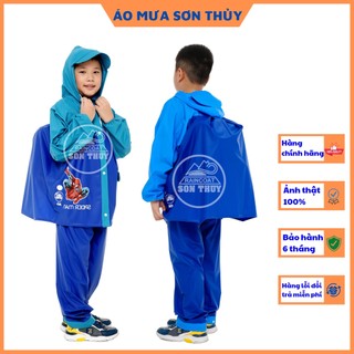 Áo mưa bộ trẻ em Sơn Thủy có Lưng che cặp sách, bộ áo mưa dễ thương bằng PVC cao cấp an toàn cho bé trai bé gái cao cấp