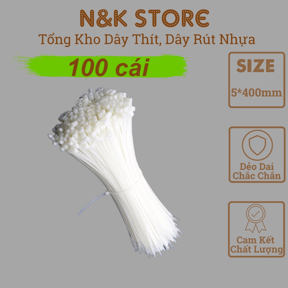 Túi 100c dây thít nhựa 5x400mm, dây rút nhựa dài 40cm, dây buộc chắc chắn