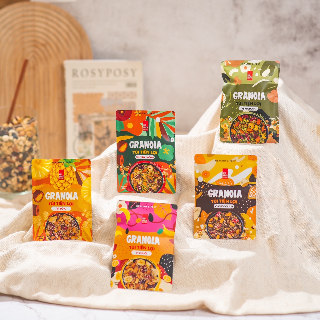Granola Túi Tiện Lợi 50gr Gạch Đỏ Siêu Hạt Ngũ Cốc Dinh Dưỡng