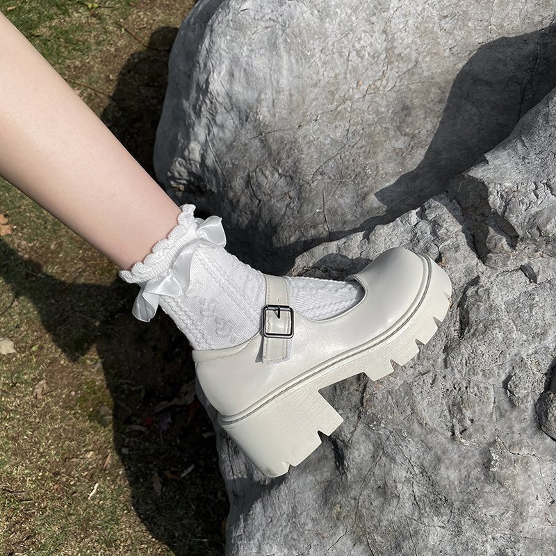 Giày búp bê Lolita nữ đế cao da mềm quai cài mũi tròn đơn giản G16_NT Shoes