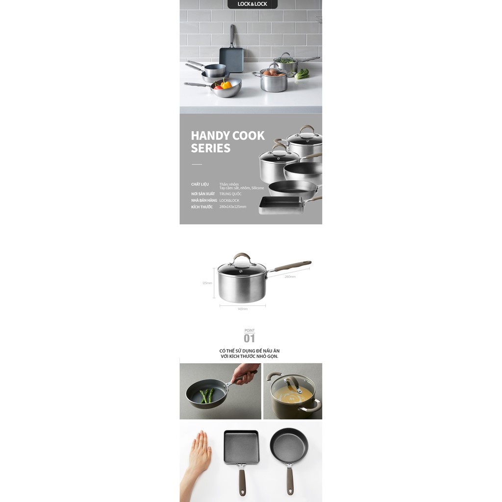 Quánh Mini 14cm LocknLock Handycook LHD1141 KHÔNG DÙNG TRÊN BẾP TỪ , có tay cầm và nắp đậy - K-MALL