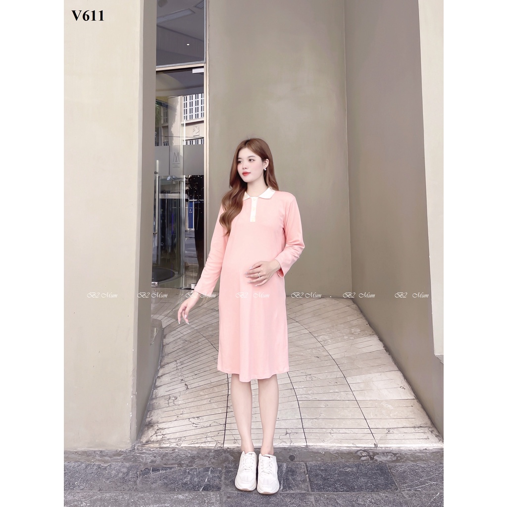 Đầm bầu thu đông B2 Mum chất zip dày dặn nặng tay cổ polo năng động V611