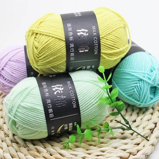 Len Milk Cotton 50g LYLYCRAFT Sợi 2mm Mềm Mịn Dùng Kim Móc Len Size 2mm-4mm Làm Thú, Móc Khóa