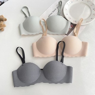 Áo ngực nữ không gọng đúc su cao cấp kẻ caro đệm mút dày nâng ngực tạo khe sexy DEVARI A923