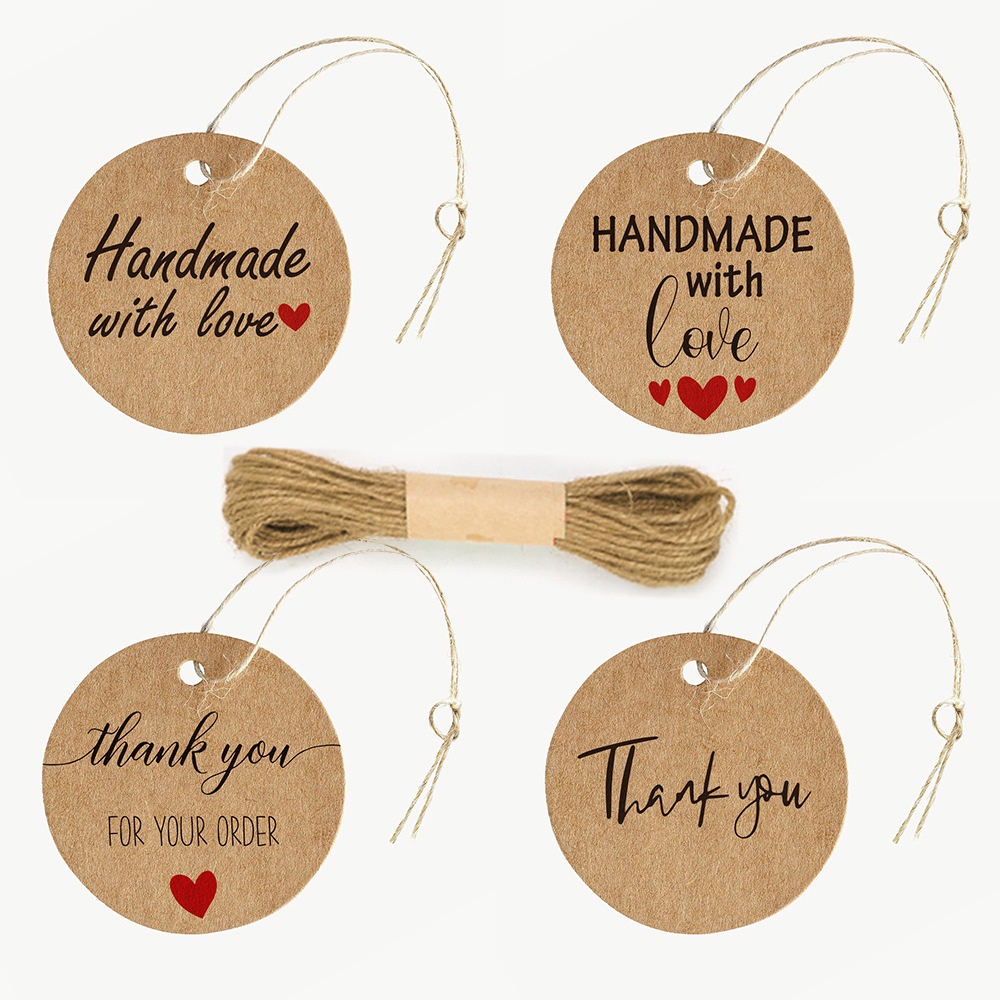 Set 50 Tag giấy kraft handmade tròn TE07 tem giấy tag gói quà trang trí ...