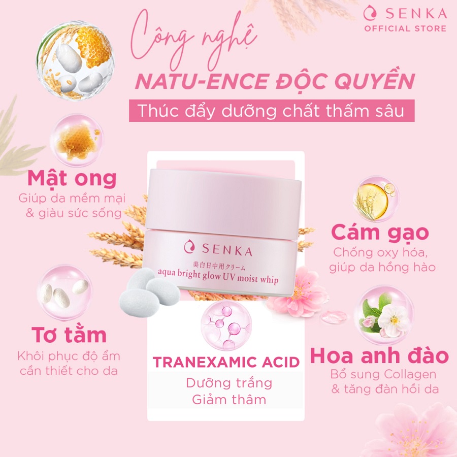 Ảnh Kem ngày dưỡng da trắng hồng mờ thâm sạm Senka Aqua Bright Glow UV Moist Whip SPF 25+ PA ++ 50g - 15539 4