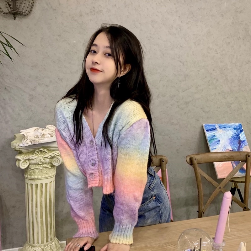 Áo khoác len cardigan dài tay màu cầu vồng Rainbow phong cách ulzzang SAM SAM BOUTIQUE | BigBuy360 - bigbuy360.vn