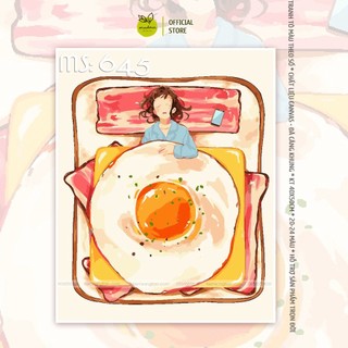 Tranh số hóa tự tô màu Madoca có khung 40x50cm giấc ngủ trứng ốp la T645