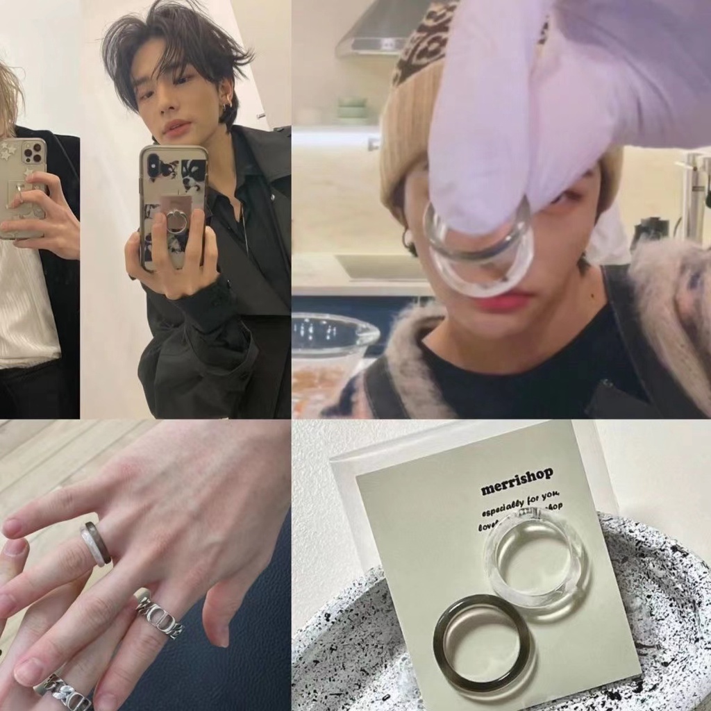 Nhẫn Nhựa Resin Họa Tiết Hình Học Vintage KPOP Stray Kids Hyunjin Felix Thời Trang Hàn Quốc 2023 Cho Cặp Đôi