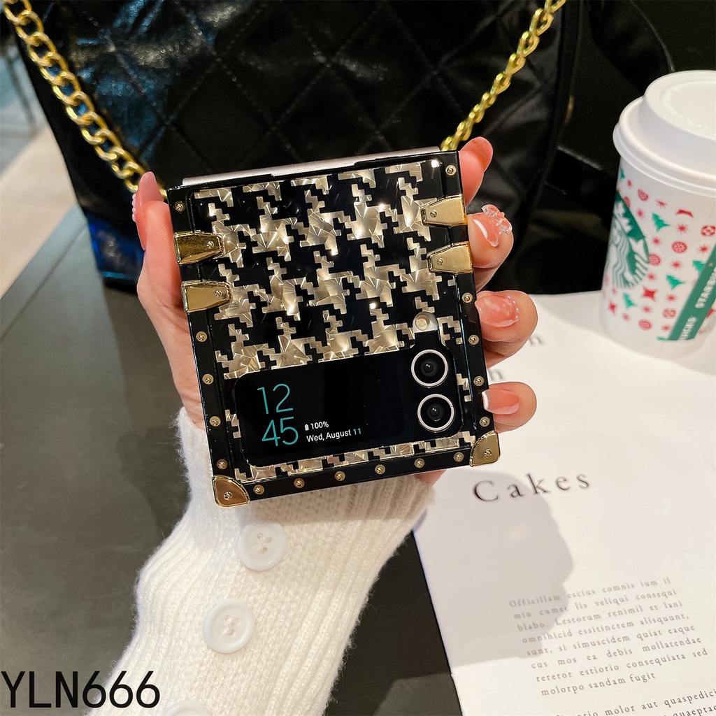 Cổ Điển Sang Trọng Độc Đáo Thiết Kế Kiểm Tra Đứng Gấp Ốp Lưng Điện Thoại Samsung Galaxy Z Flip 3 4 5 6 5G Ốp Lưng Chống Trầy Xước ShookProof Dành Cho Z Flip6 Vuông Vỏ Điện Thoại Di Động Bảo Vệ