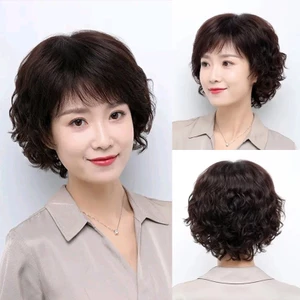 Bộ Tóc Giả Ngắn xoăn đuôi Nguyên Đầu Trung Niên Thẳng TN06 MS30 Qiqishop