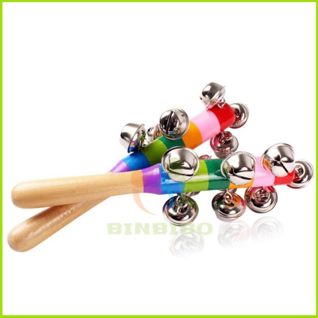 Đồ chơi xúc xắc lục lạc cán gỗ cầm tay bảy sắc cầu vồng cho bé - Binbibo