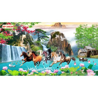 Tranh Mã Đáo Thành Công, Bát Mã Dán Tường 3D tài lộc