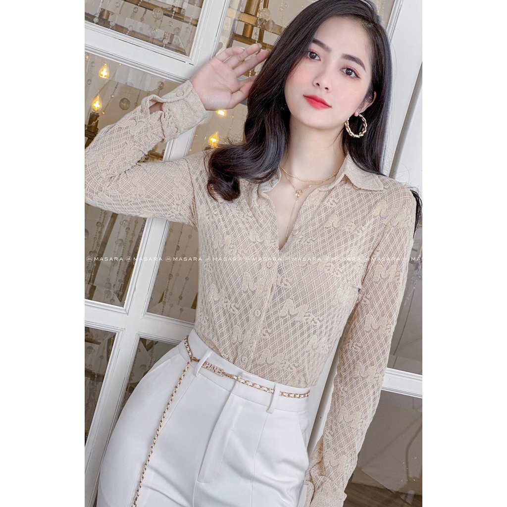 Áo sơ mi MASARA ren mas màu kem quyến rũ MA284