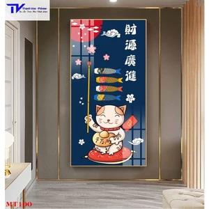 Tranh Treo Tường Mèo Thần Tài , Tranh Tráng Gương D40x60cm D50x75cm D60x90cm D70x120m