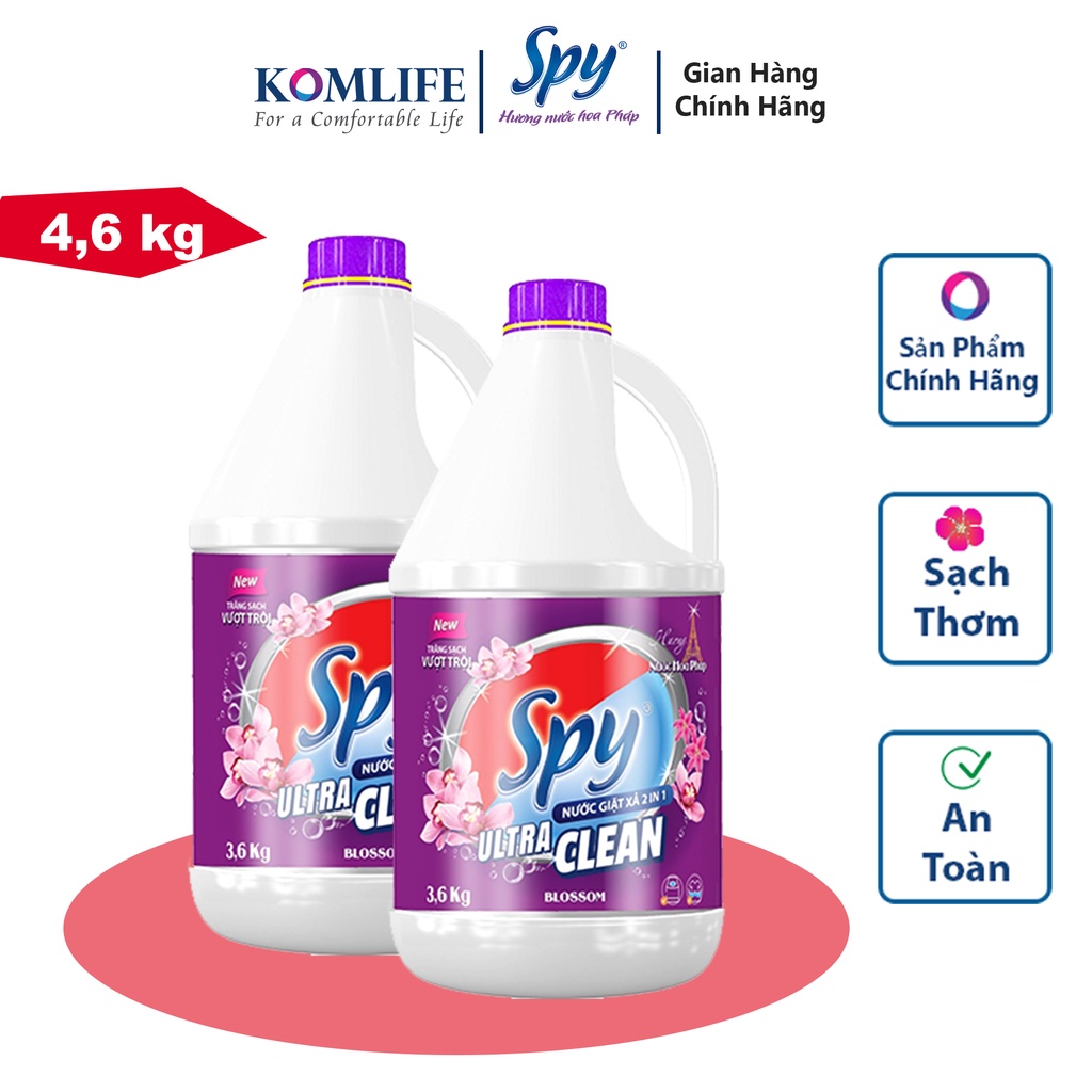 [Mã BMLTA35 giảm đến 35K đơn 99K] Nước giặt xả SPY Ultra Clean màu Tím 4,6 kg hương nước hoa Pháp