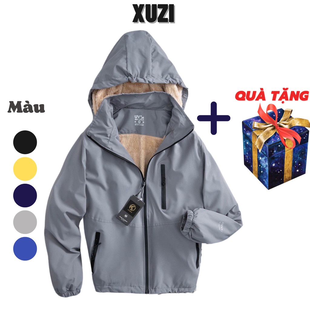 Áo khoác gió nam nữ lót lông , áo gió dù lót lông cừu dày dặn màu nâu ấm áp mùa đông vải tráng bạc chống nước siêu đẹp