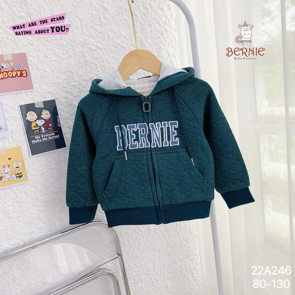 Áo khoác nỉ trần trám unisex cho bé trai bé gái, áo khoác giữ ấm cho bé hàng Bernie