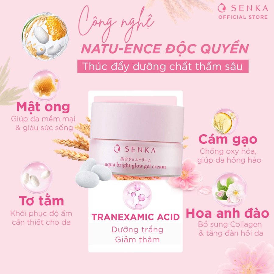 Ảnh Kem đêm dưỡng trắng hồng - mờ thâm sạm Senka Aqua Bright Glow Gel Cream 50g - Gcode 70407 2