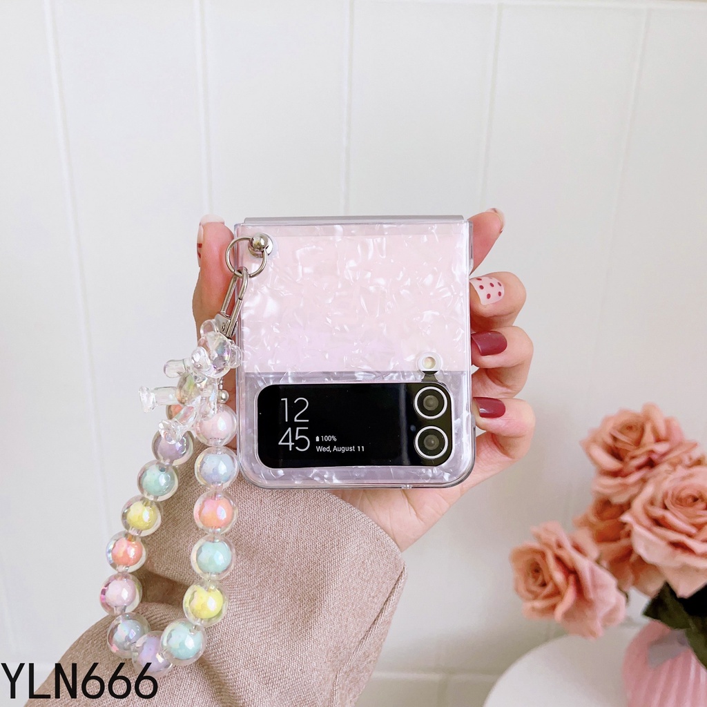 Gấp Thiết Kế Đơn Giản Ốp Lưng Điện Thoại Samsung Galaxy Z Flip 3 4 Thời Trang Dễ Thương Đính Hạt Vòng Tay Vỏ Cho Z Flip3 Z Flip4 5G Trong Suốt Chống Trầy Xước Bảo Vệ