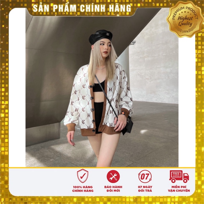 Áo Khoác Cardigan LOGO PATTERN hoạ tiết màu đen/kem - HighClub Brand Chính Hãng