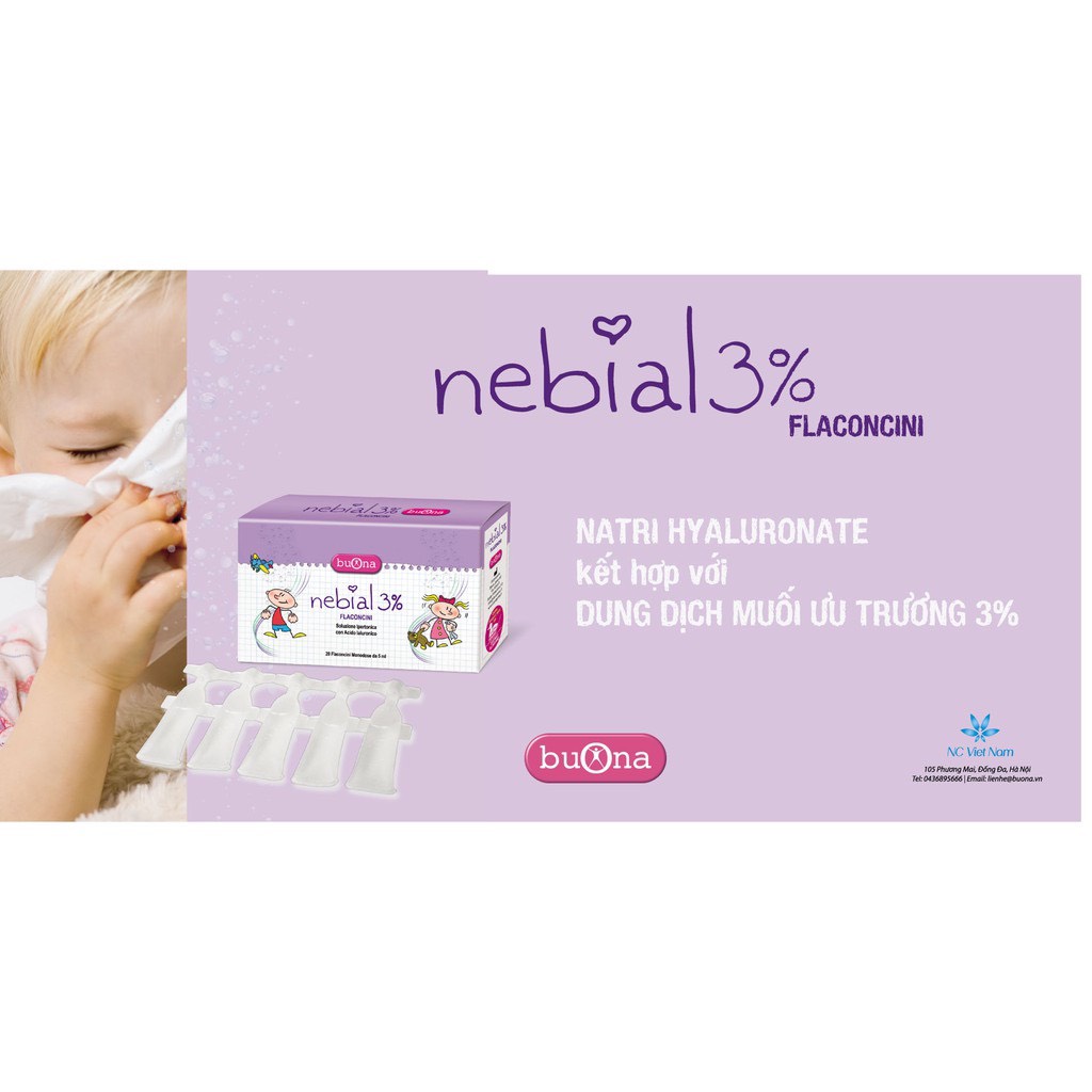 Buona Nebial/Nebianax 3%Flaconcini,Dung Dịch Nhỏ Mũi Giảm Sổ Mũi,Nghẹt Mũi - Hộp 20 Ống Đơn Liều 5ml