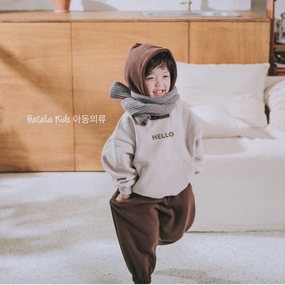 Bộ nỉ bông bé trai bé gái Batala kids, set nỉ hoodie trẻ em siêu ấm phong cách Hàn Quốc in chữ HELLO cho bé từ 10-22kg