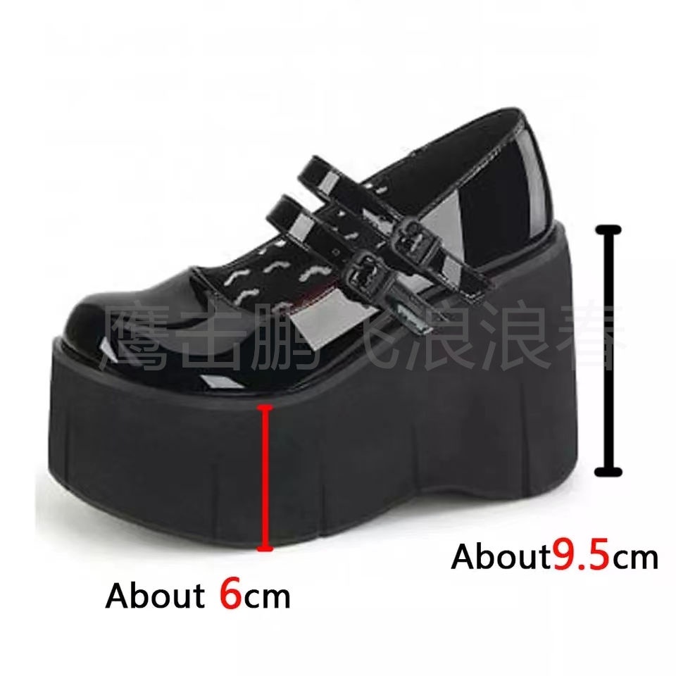 Mary Jane Giày 2022 Sản Phẩm Mới Da Khóa Dây Đeo Phong Cách Gothic Nêm Giày Nữ Hot Girl Punk Phong Cách Giày Nữ
