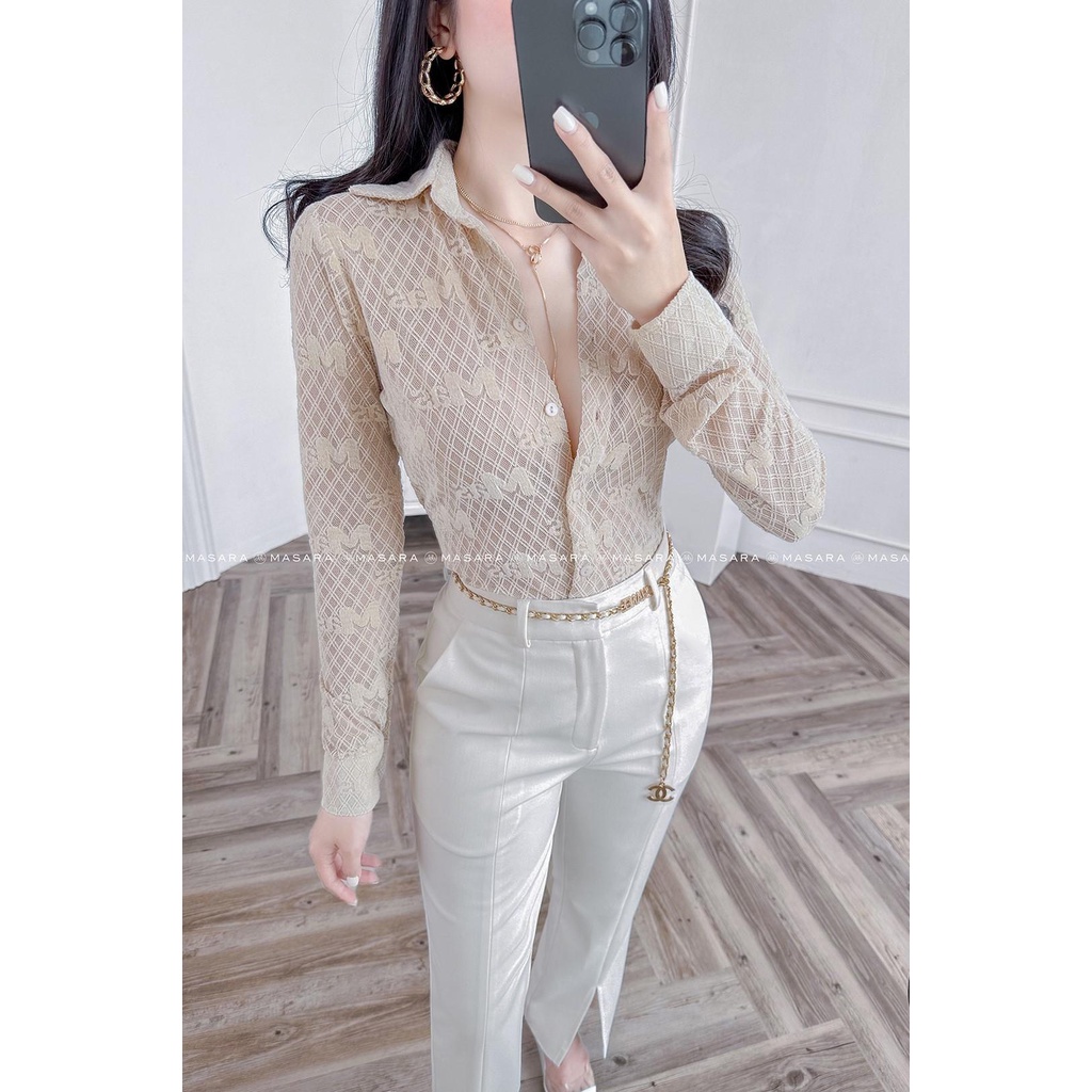 Áo sơ mi MASARA ren mas màu kem quyến rũ MA284
