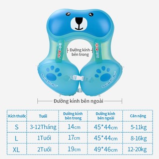 Phao Bơi Cho Bé Hình Cá Voi Gấu, Vòng Bơi Dưới Nách An Toàn, Có Thể Tháo Rời, Bơm Hơi Cho Trẻ Em