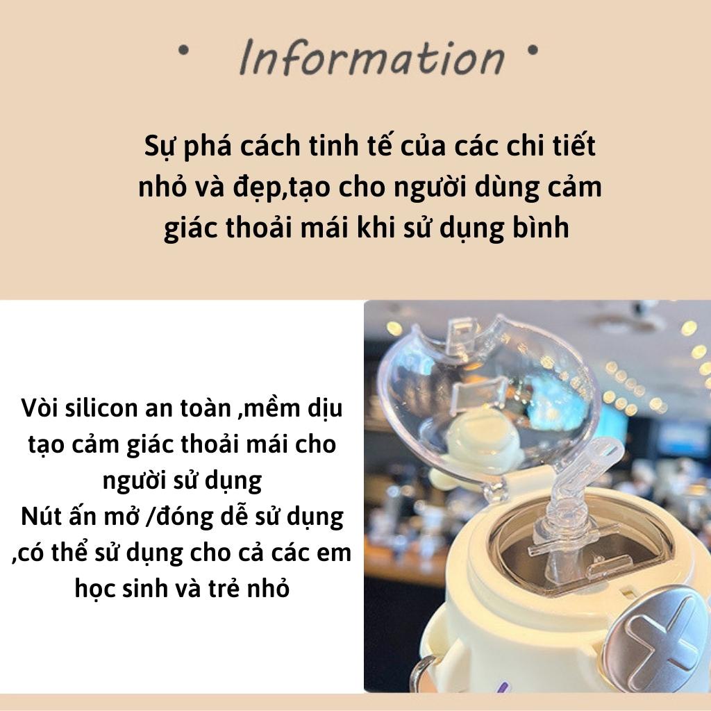 Bình giữ nhiệt PITI 500ml bình nước giữ nhiệt kèm ống hút hình gấu hoạt hình cute | BigBuy360 - bigbuy360.vn