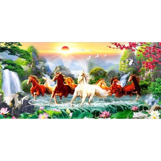 Tranh Mã Đáo Thành Công Ngựa 3D nhiều mẫu mã, kích thước, vải lụa cao cấp chuyên dán tường