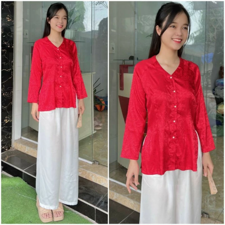 ÁO BÀ BA TIM GẤM Đồ lam đi chùa áo bà ba gấm cổ tim đủ màu( bán áo riêng quần riêng)