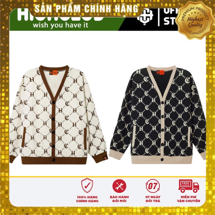 Áo Khoác Cardigan LOGO PATTERN hoạ tiết màu đen/kem - HighClub Brand Chính Hãng