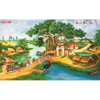 Tranh VẢI LỤA Vinh Quy Quy Bái Tổ in Khổ Lớn, tặng keo và dụng cụ