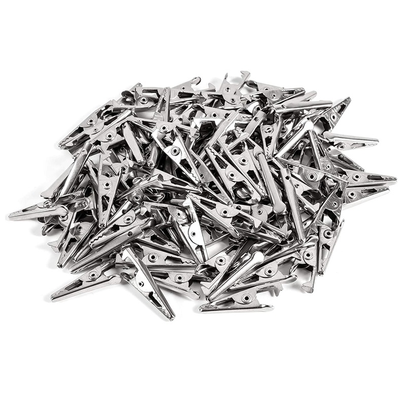 100 Chiếc Kẹp Cá Sấu Kim Loại Mini 1.06IN / 27mm, Kẹp Cá Sấu Tông Màu Bạc Mạ Niken Dây Kiểm Tra Lò Xo Kẹp.