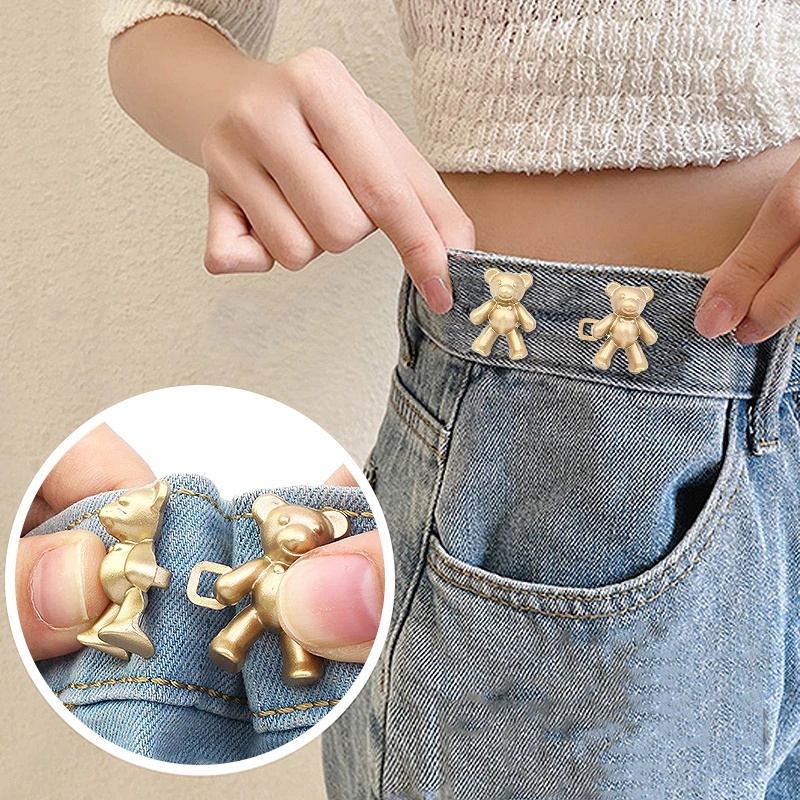Bộ 2 Nút Kim Loại Hình Gấu Dễ Thương Gắn Quần Jean / Cài Nút Có Thể Tháo Rời